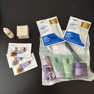 Clarins, Clinique, dove and more! Sample and travel size cosmetics bundle.